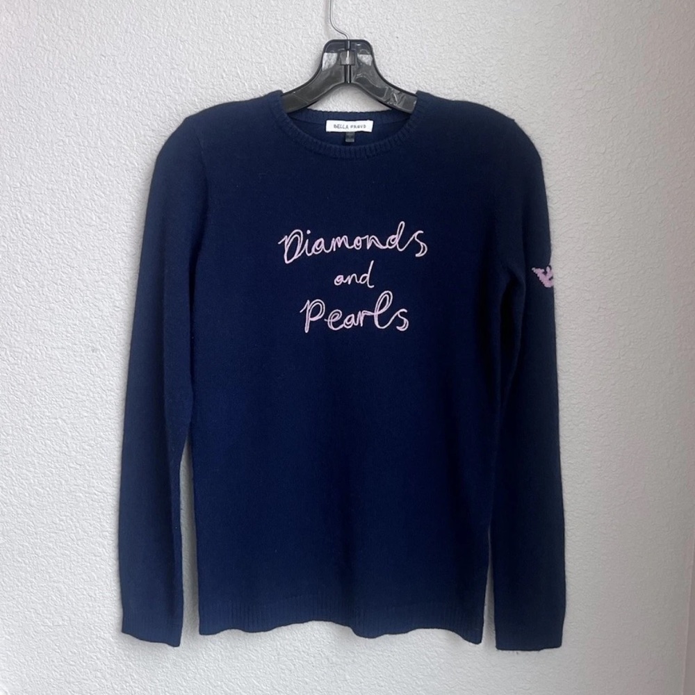 Bella Freud Diamonds And Pearls Navy Blue Pink Cashmere Sweater Jumper Sz XS
